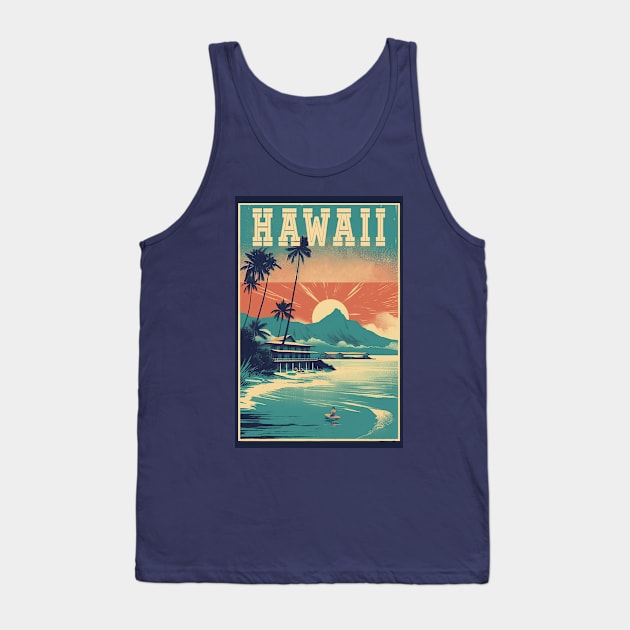 Hawaii Vintage Retro Travel Poster Tank Top by GreenMary Design
